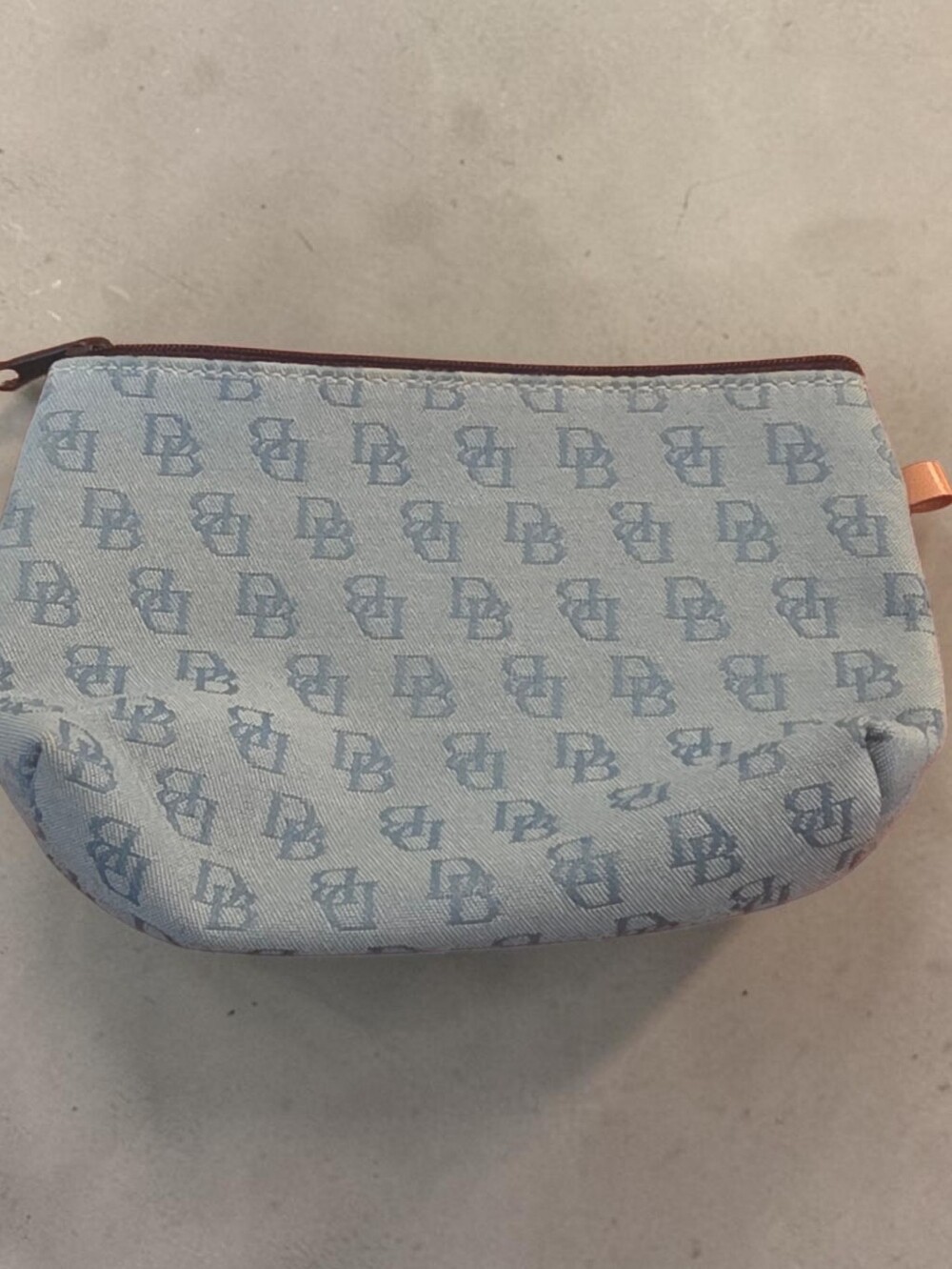 Dooney & Bourke Blue Canvas Tote with Tan Leather Trim and Pouch - Picture 5 of 10